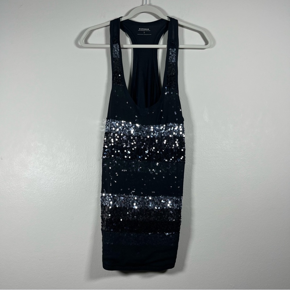 Express Dreamweight Cotton Black Sequin Tank Top Women’s Size SP